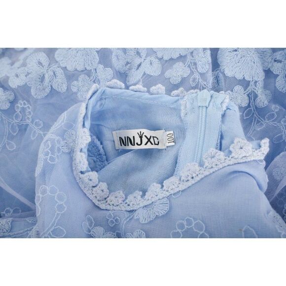NNJXD Girls Lace Party Dress Sz 18-24 mos 100cm Blue Embroidered Long Sleeve - Picture 3 of 3